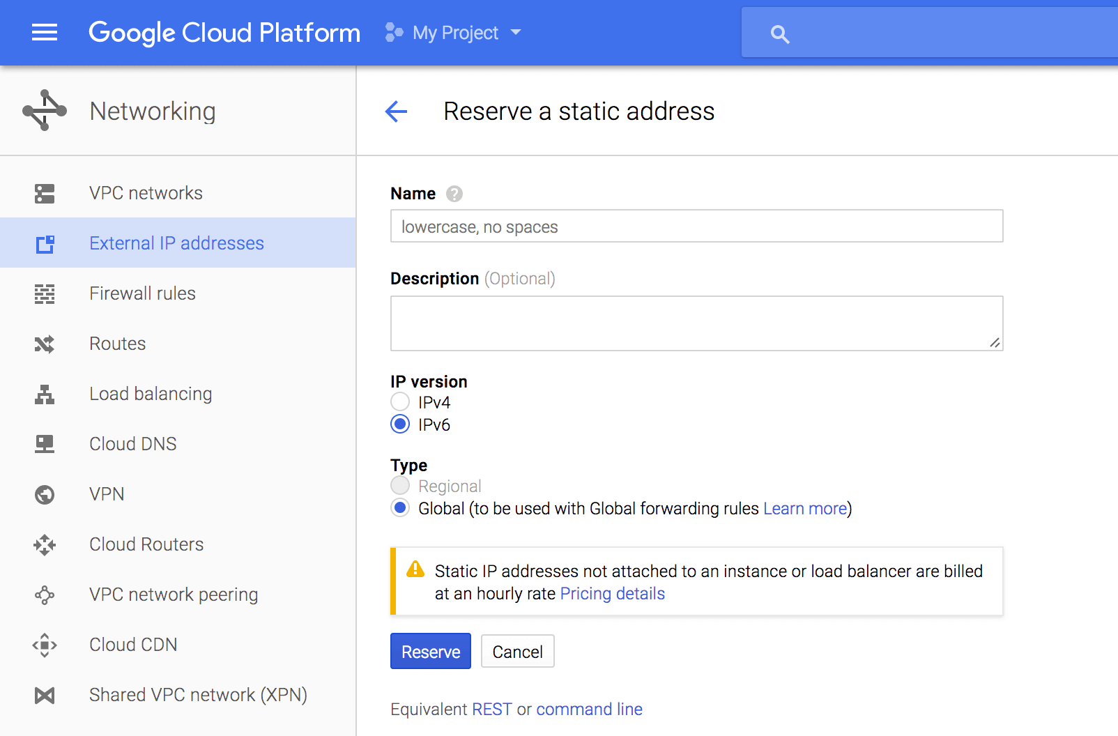 预留 IPv6 地址的截图